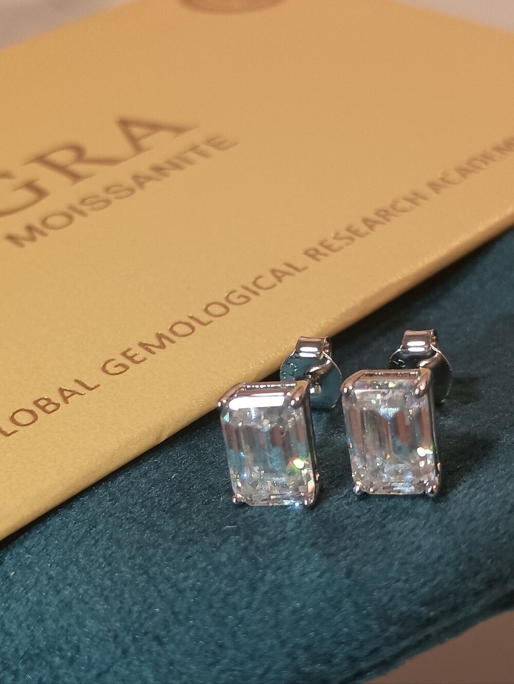 New 2CT Moissanite Emerald Cut Prong Studs Earrings Real 925 Silver 18k G/P GRA